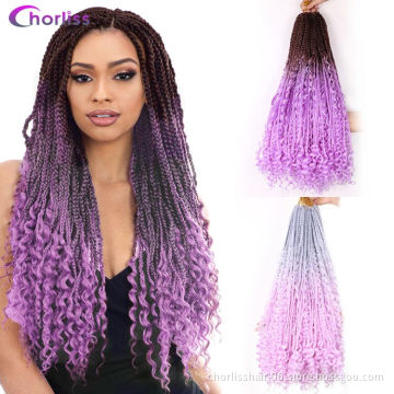 Fashion Pre-looped Goddess Messy Box Braids Crochet Hair Extensions Ombre High Temperature Box Braiding Hair for Womenr Wome